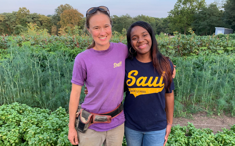 Weavers Way Co-op farm manager Nina Berryman (left) and Walter B. Saul High School agriculture student Shayona Tyler. Weavers Way Co-op