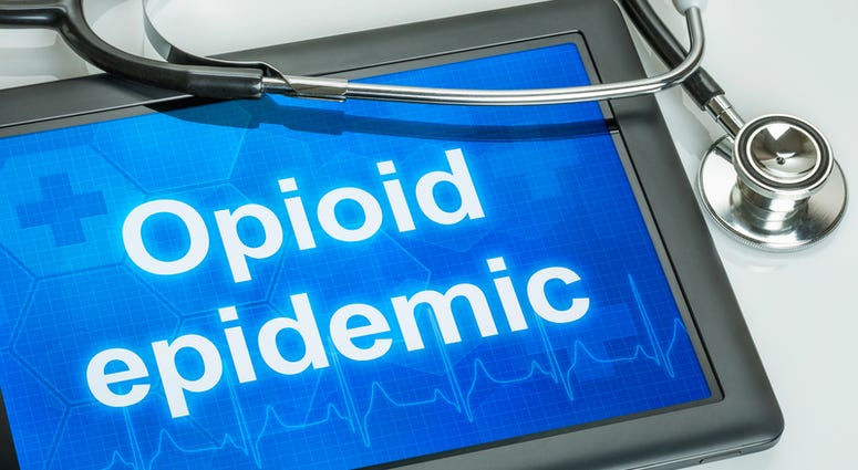 Tablet with the text Opioid epidemic on the display Opioids
