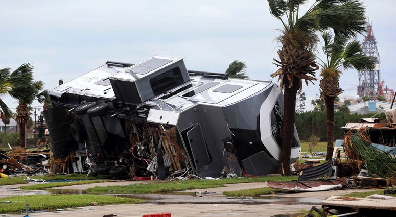 Aug 26, 2017; Corpus Christi, TX, USA; Mobile homes are destroyed at an RV park after Hurricane Harvey landed in the Coast Bend area. Aug 26, 2017; Corpus Christi, TX, USA; Mobile homes are destroyed at an RV park after Hurricane Harvey landed in the Coast Bend area.