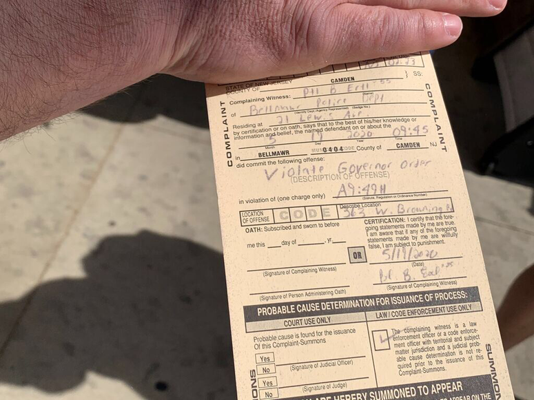 Bellmawr police citation for Atilis Gym for violating Gov. Phil Murphy's COVID-19 shutdown order Bellmawr police citation for Atilis Gym