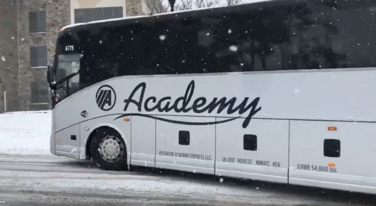 Bus carrying Villanova basketball team to Boston for NCAA Tournament Villanova Team Bus
