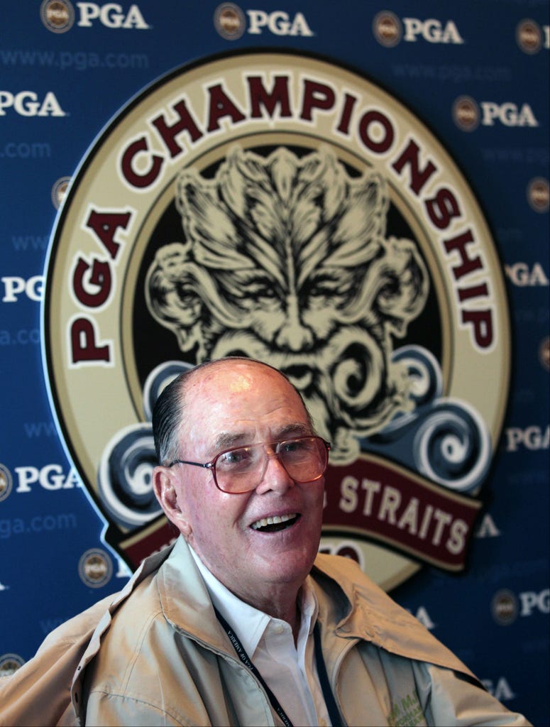 Golf course architect Pete Dye speaks at a news conference during the first round of the 2012 PGA Championship golf tournament at Whistling Straits in Haven, Wis. Golf course architect Pete Dye speaks at a news conference during the first round of the 2012 PGA Championship golf tournament at Whistling Straits in Haven, Wis.
