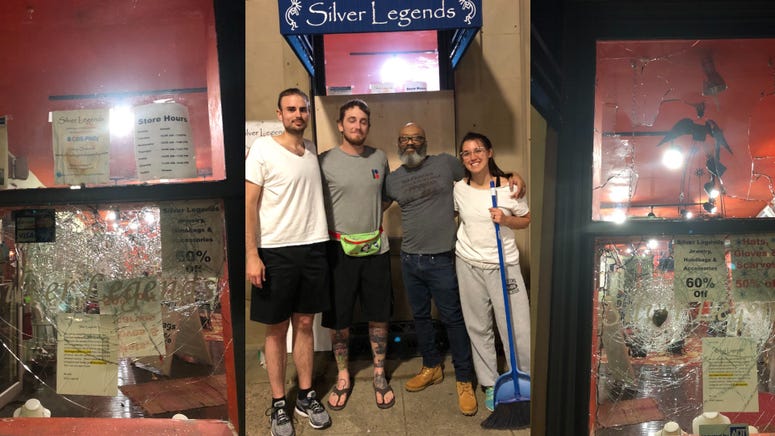 The Silver Legends jewelry store was broken into during Saturday's riots, leaving owner Leon Scott to pick up the pieces. The Silver Legends jewelry store was broken into during Saturday's riots, leaving owner Leon Scott to pick up the pieces.