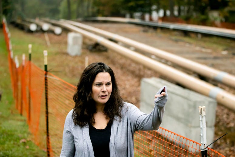 Carrie Gross speaks during an interview with The Associated Press along the Mariner East pipeline in Exton, Pa. Carrie Gross speaks during an interview with The Associated Press along the Mariner East pipeline in Exton, Pa.