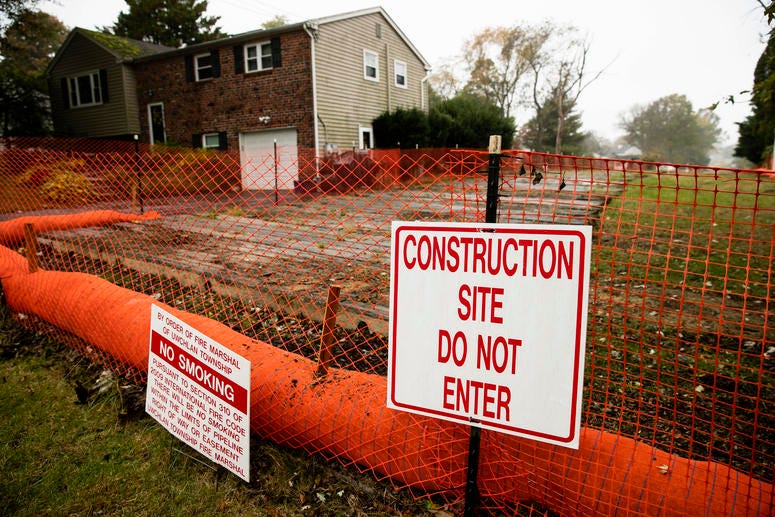 a sign is posted at a construction site on the Mariner East pipeline in a residential neighborhood in Exton, Pa. a sign is posted at a construction site on the Mariner East pipeline in a residential neighborhood in Exton, Pa.
