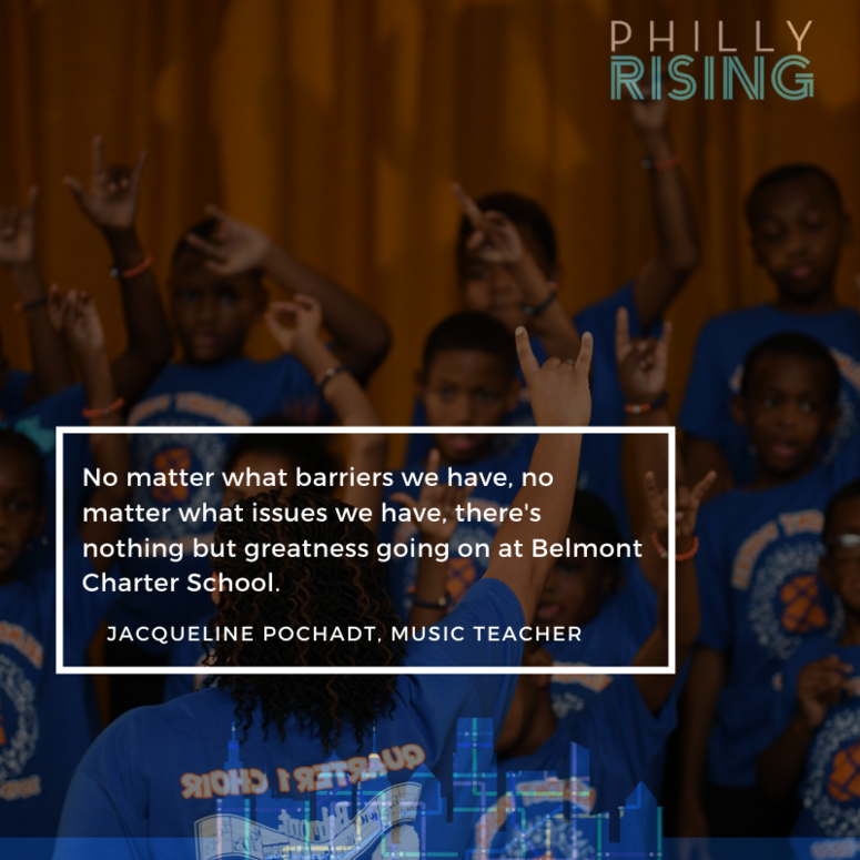 Belmont Charter School music teacher Jacqueline Pochadt speaks about Belmont Voices. Text of a quote when Belmont Charter School music teacher Jacqueline Pochadt spoke about Belmont Voices.