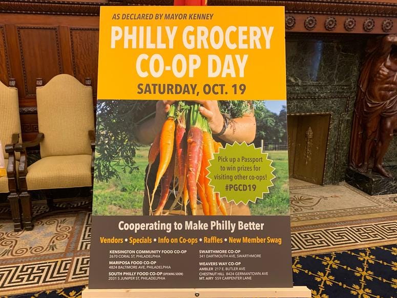 Philly Grocery Co-op Day A sign announces Philly Grocery Co-op Day
