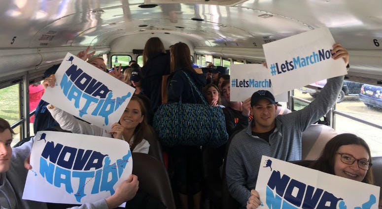 Villanova fans board bus to San Antonio for the Final Four. Villanova Fans
