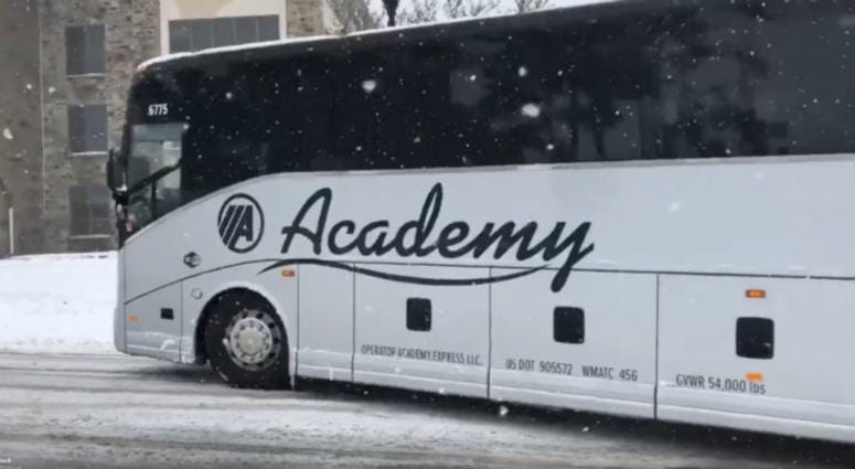Bus carrying Villanova basketball team to Boston for NCAA Tournament Villanova Team Bus
