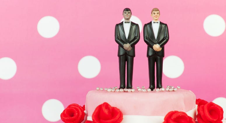 Same-sex marriage cake topper, two grooms Same-sex marriage cake topper, two grooms