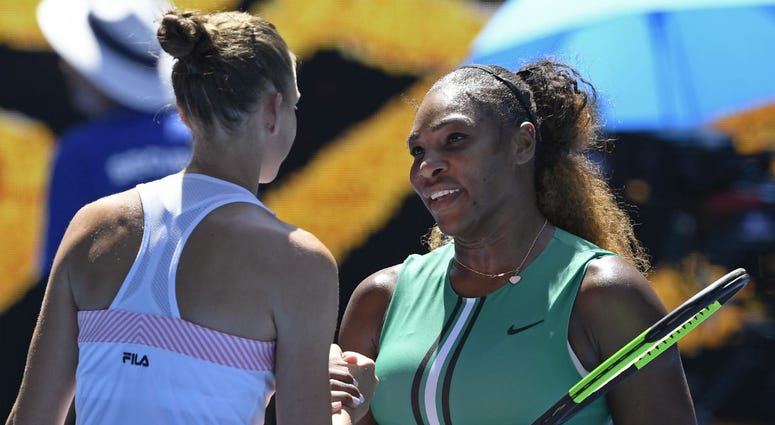 Karolina Pliskova of the Czech Republic, left, is congratulated by United States' Serena Williams after winning their quarterfinal match at the Australian Open tennis championships in Melbourne, Australia, Wednesday, Jan. 23, 2019. Karolina Pliskova of the Czech Republic, left, is congratulated by United States' Serena Williams after winning their quarterfinal match at the Australian Open tennis championships in Melbourne, Australia, Wednesday, Jan. 23, 2019.