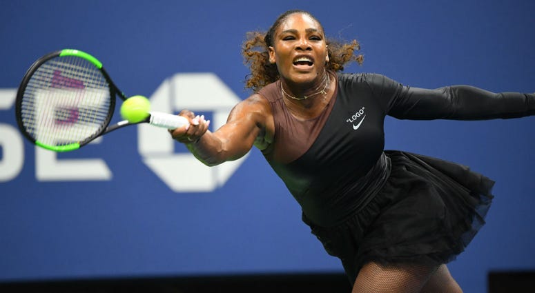 Serena Williams of the USA hits to Magda Linette of Poland in a first round match on day one of the 2018 U.S. Open tennis tournament at USTA Billie Jean King National Tennis Center. Serena Williams of the USA hits to Magda Linette of Poland in a first round match on day one of the 2018 U.S. Open tennis tournament at USTA Billie Jean King National Tennis Center.