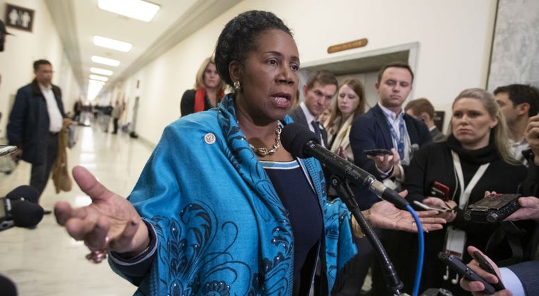 In this Dec. 7, 2018, file photo, U.S. Rep. Sheila Jackson Lee, D-Texas, speaks to reporters on Capitol Hill in Washington. In this Dec. 7, 2018, file photo, U.S. Rep. Sheila Jackson Lee, D-Texas, speaks to reporters on Capitol Hill in Washington.