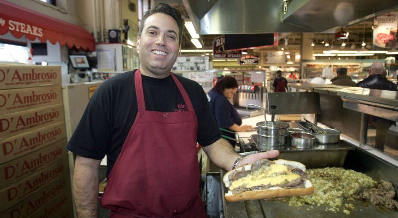 In this 2007 file photo, Rick Olivieri holds a Philly steak sandwich invented by his grandfather Pat and Pat's brother Harry. In this 2007 file photo, Rick Olivieri holds a Philly steak sandwich invented by his grandfather Pat and Pat's brother Harry.