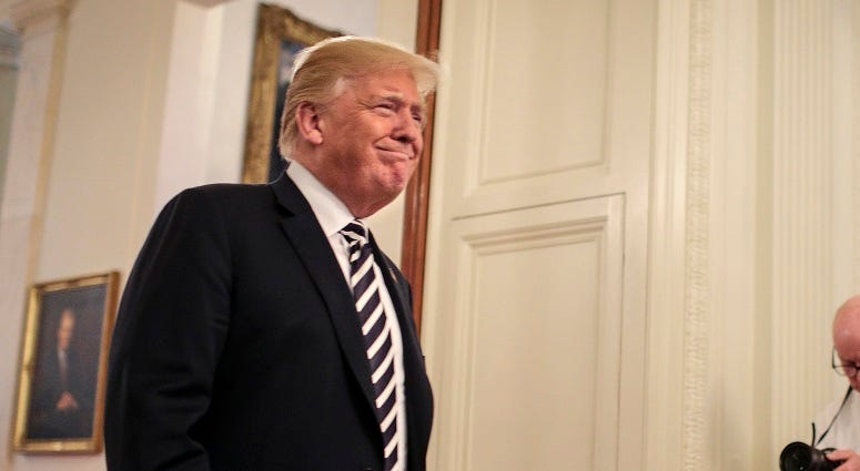 President Donald Trump arrives to the National Teacher of the Year reception in the East Room of the White House in Washington, DC., on May 2. President Donald Trump arrives to the National Teacher of the Year reception in the East Room of the White House in Washington, DC., on May 2.