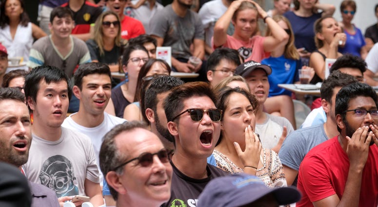 Soccer fans react while they watch the match between Belgium and France during a 2018 FIFA World Cup semifinal viewing party at the Hammer Museum in Los Angeles. Soccer fans react while they watch the match between Belgium and France during a 2018 FIFA World Cup semifinal viewing party at the Hammer Museum in Los Angeles.