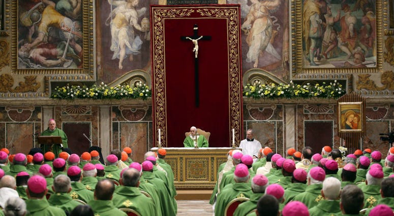 Pope Francis attends the Closing Mass of 'The Protection Of Minors In The Church' meeting at the Regia Hall in Vatican City, Vatican. Pope Francis