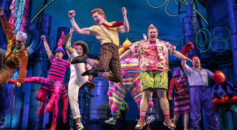 This image released by Boneau/Bryan-Brown shows a performance of "SpongeBob SquarePants," in New York. SpongeBob SquarePants on Broadway
