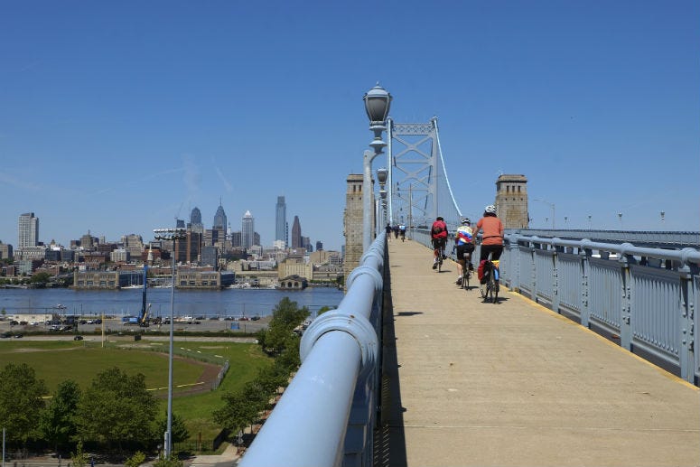 The Ben Franklin Bridge just became a lot more accessible for pedestrians and cyclists. The Ben Franklin Bridge just became a lot more accessible for pedestrians and cyclists.