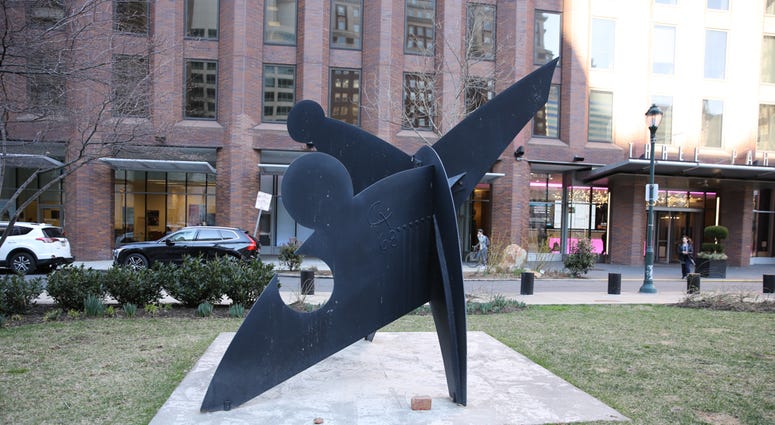 “Three Discs, One Lacking” sculpture on the Benjamin Franklin Parkway between 16th and 17th Streets by Alexander "Sandy" Calder. “Three Discs, One Lacking” sculpture on the Benjamin Franklin Parkway between 16th and 17th Streets by Alexander "Sandy" Calder.