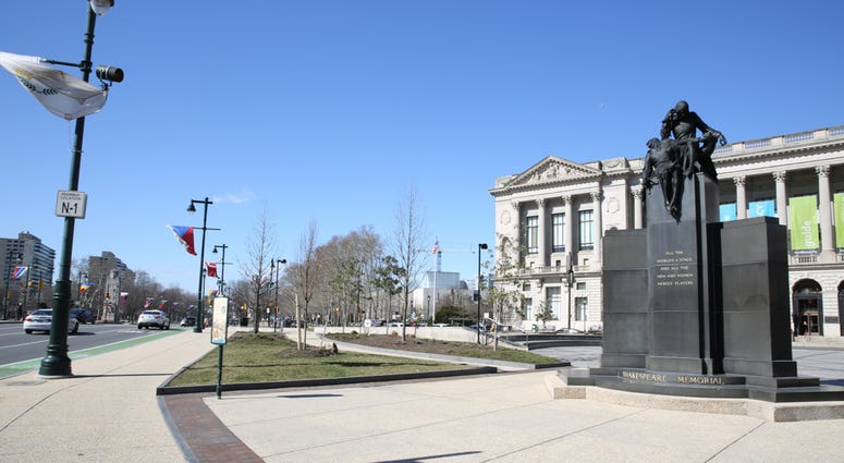 Shakespeare Memorial by Alexander Stirling Calder located near Logan Square. Shakespeare Memorial by Alexander Stirling Calder located near Logan Square.