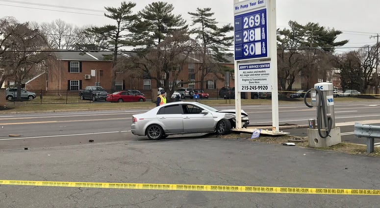 This is one of the cars involved in an accident on Street Road in Bensalem. This is one of the cars involved in an accident on Street Road in Bensalem.