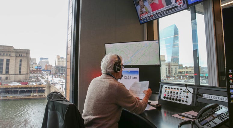 Sam Clover has an unobstructed view of I-76 in the brand new KYW Traffic Center. Sam Clover has an unobstructed view of I-76 in the brand new KYW Traffic Center.