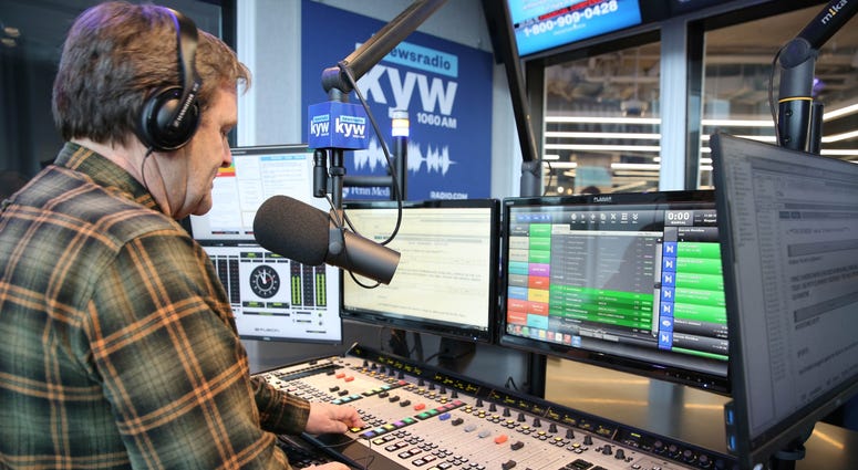 Anchor Brandon Brooks on the air in one of the new air studios. Anchor Brandon Brooks on the air in one of the new air studios.