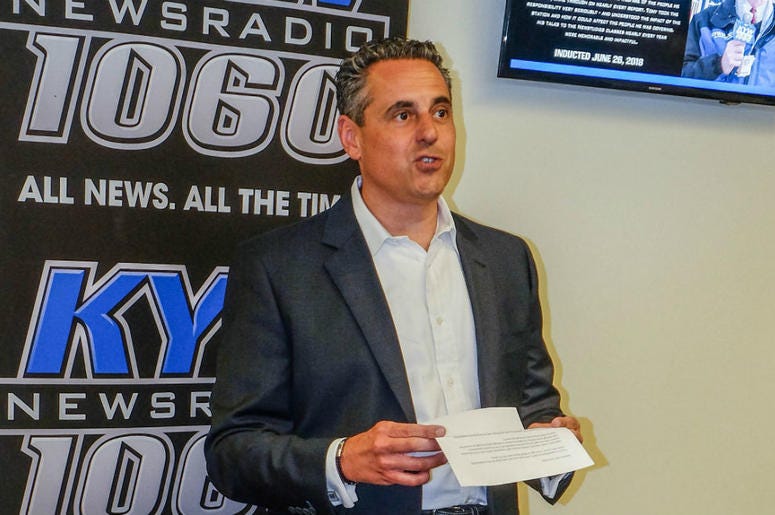 David Yadgaroff, senior vice president and market manager of Entercom Philadelphia, speaks before retired KYW Newsradio reporter Tony Hanson is inducted into the KYW Newsradio Hall of Fame. David Yadgaroff, senior vice president and market manager of Entercom Philadelphia, speaks before retired KYW Newsradio reporter Tony Hanson is inducted into the KYW Newsradio Hall of Fame.