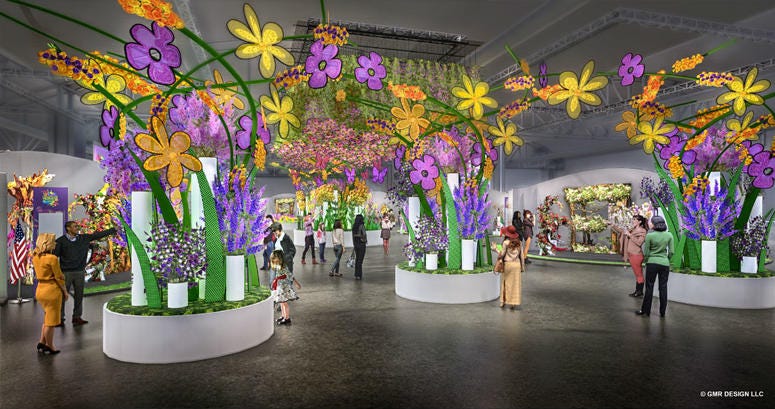 Rendering of the entrance garden of the 2019 Philadelphia Flower Show. Rendering of the entrance garden of the 2019 Philadelphia Flower Show.