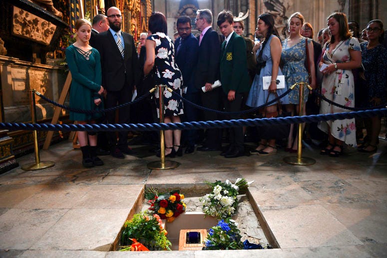 The ashes of Professor Stephen Hawking are laid to rest during his memorial service at Westminster Abbey. The ashes of Professor Stephen Hawking are laid to rest during his memorial service at Westminster Abbey.