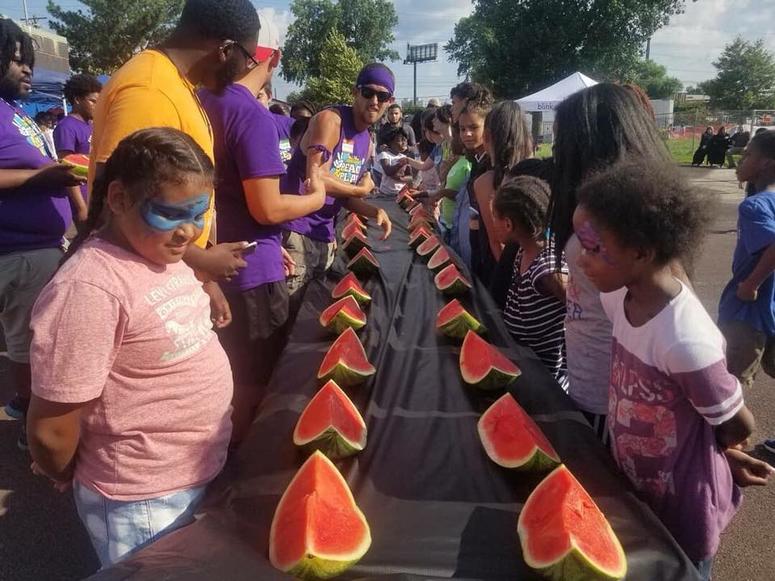 Volunteers from The Block Gives Back clean up different blocks across the city, followed by block parties with kids and the community. The Block Gives Back