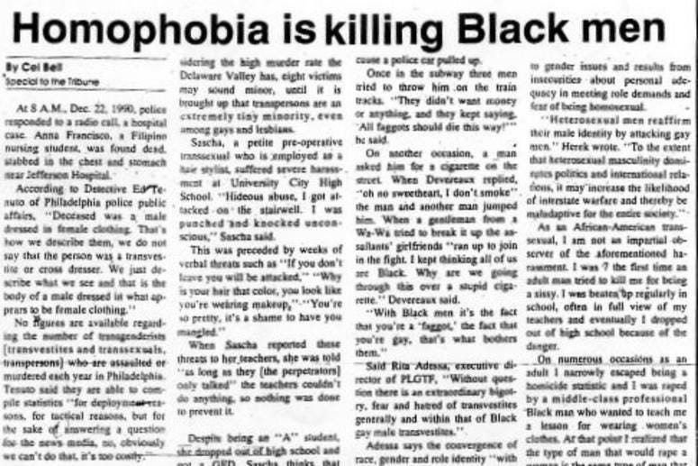 Detail of a scan of an article by Cei Bell in the Philadelphia Tribune. Detail of a scan of an article by Cei Bell in the Philadelphia Tribune.