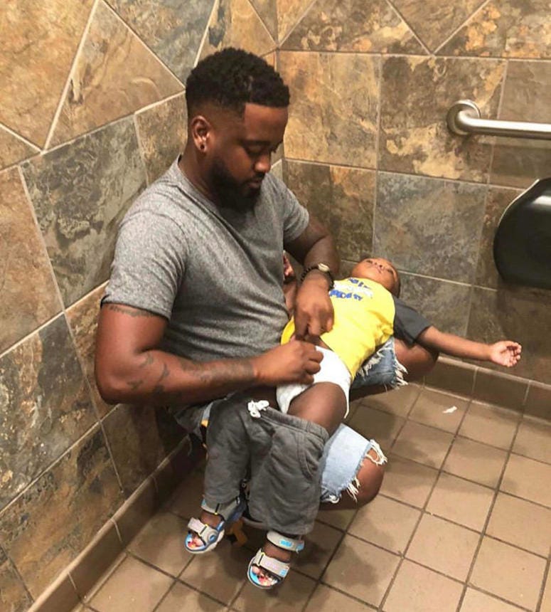 Donte Palmer works full time in an effort to get changing tables in men's rooms. Donte Palmer works full time in an effort to get changing tables in men's rooms.