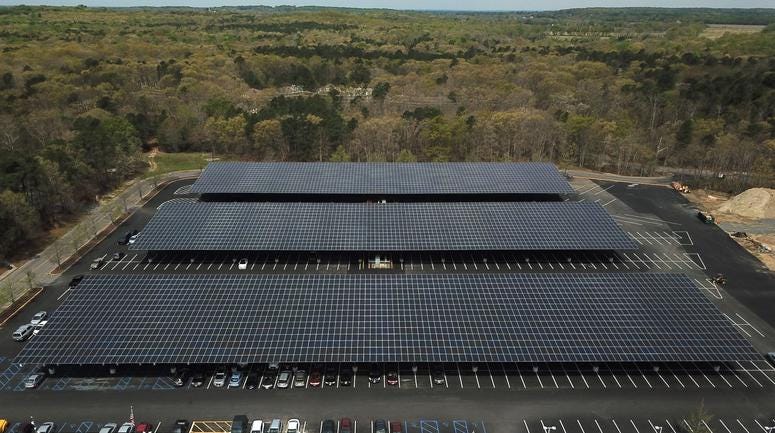Six Flags Great Adventure in Jackson Township, New Jersey, is now almost fully powered by the solar panels atop its car port roofs. Six Flags Great Adventure