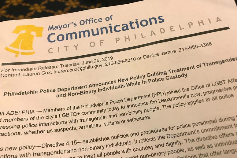 The City of Philadelphia and the Philadelphia Police department announced an updated policy governing the treatment of transgender people in custody. The City of Philadelphia and the Philadelphia Police department announced an updated policy governing the treatment of transgender people in custody.
