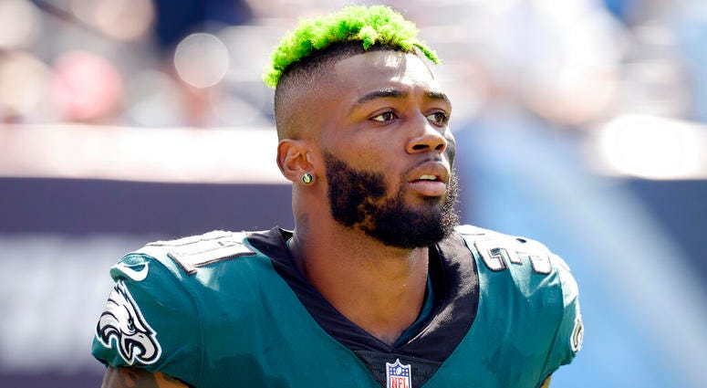 Philadelphia Eagles defensive back Jalen Mills walks on the sideline during the second half of an NFL football game against the Tennessee Titans in Nashville. Jalen Mills