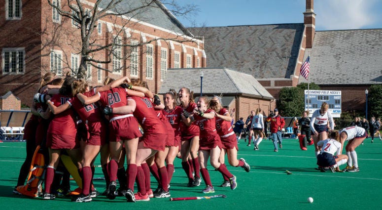 The Saint Joseph's University field hockey team won its third straight Atlantic 10 title. The Saint Joseph's University field hockey team celebrating.