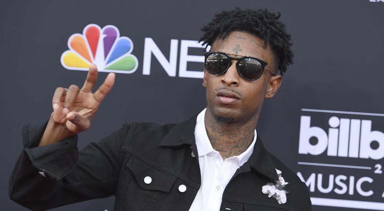 In this Sunday, May 20, 2018, file photo, 21 Savage arrives at the Billboard Music Awards at the MGM Grand Garden Arena in Las Vegas. In this Sunday, May 20, 2018, file photo, 21 Savage arrives at the Billboard Music Awards at the MGM Grand Garden Arena in Las Vegas.