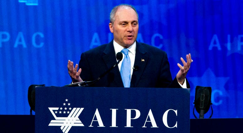 In this file photo, House Republican Whip Steve Scalise speaks at the 2018 American Israel Public Affairs Committee (AIPAC) policy conference in Washington. Steve Scalise