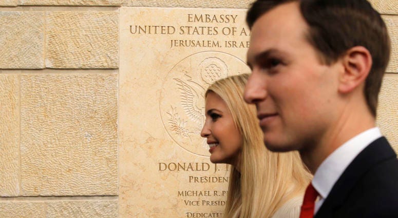 U.S. President Donald Trump's daughter Ivanka, left, and White House senior adviser Jared Kushner attends the opening ceremony of the new U.S. Embassy in Jerusalem. U.S. President Donald Trump's daughter Ivanka, left, and White House senior adviser Jared Kushner attends the opening ceremony of the new U.S. Embassy in Jerusalem.