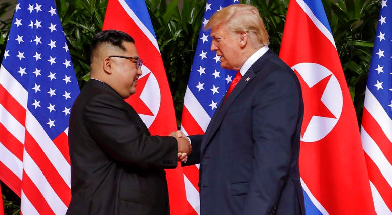 U.S. President Donald Trump shakes hands with North Korea leader Kim Jong Un at the Capella resort on Sentosa Island. U.S. President Donald Trump shakes hands with North Korea leader Kim Jong Un at the Capella resort on Sentosa Island.
