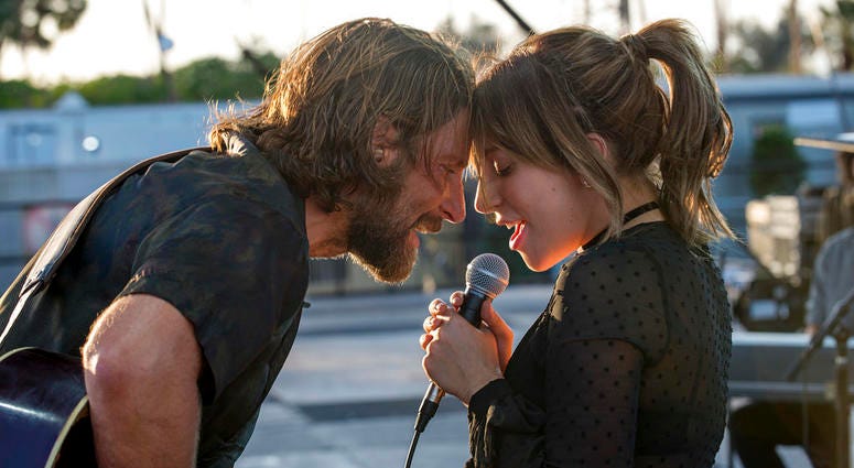 Bradley Cooper, left, and Lady Gaga in a scene from the latest reboot of the film, "A Star is Born." Bradley Cooper, left, and Lady Gaga in a scene from the latest reboot of the film, "A Star is Born."