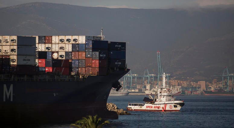 The Open Arms Search and Rescue vessel arrives in Algeciras, Spain, Thursday, Aug. 9, 2018. The Open Arms Search and Rescue vessel arrives in Algeciras, Spain, Thursday, Aug. 9, 2018.