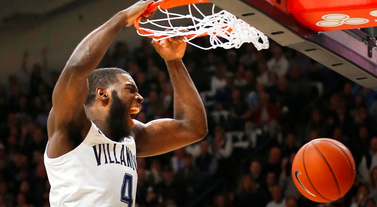 Villanova forward Eric Paschall (4) dunks the ball in the first half of an NCAA college basketball game against Morgan State, Tuesday, Nov. 6, 2018, in Villanova, Pa. Villanova forward Eric Paschall