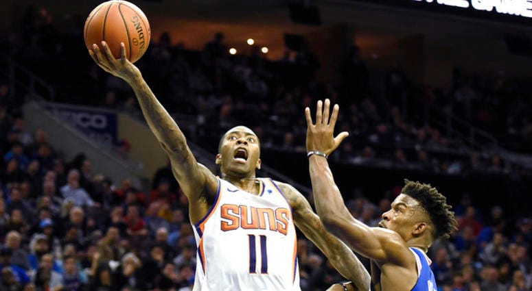 Phoenix Suns' Jamal Crawford (11) drives to the basket past Philadelphia 76ers' Jimmy Butler (23) in the first half of an NBA basketball game, Monday, Nov. 19, 2018, in Philadelphia. Phoenix Suns' Jamal Crawford (11) drives to the basket past Philadelphia 76ers' Jimmy Butler (23) in the first half of an NBA basketball game, Monday, Nov. 19, 2018, in Philadelphia.