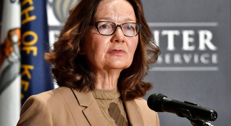 FILE - In this Sept. 24, 2018, file photo, CIA Director Gina Haspel addresses the audience in Louisville, Ky. FILE - In this Sept. 24, 2018, file photo, CIA Director Gina Haspel addresses the audience in Louisville, Ky.