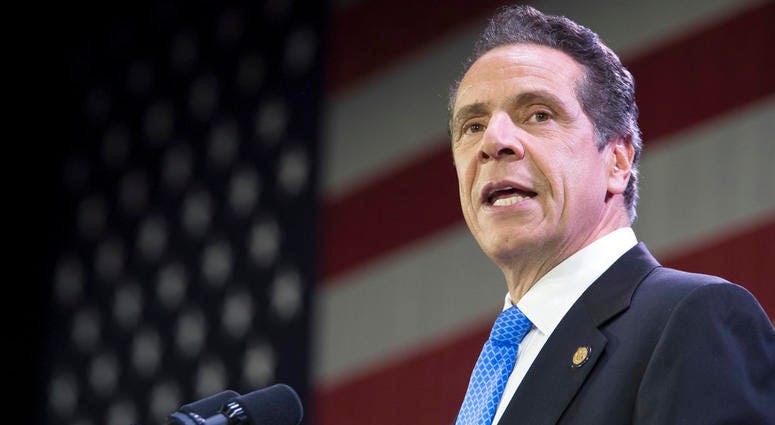 In this Nov. 6, 2018, file photo, New York Gov. Andrew Cuomo speaks to supporters during an election night watch party hosted by the New York State Democratic Committee in New York. New York Gov. Andrew Cuomo
