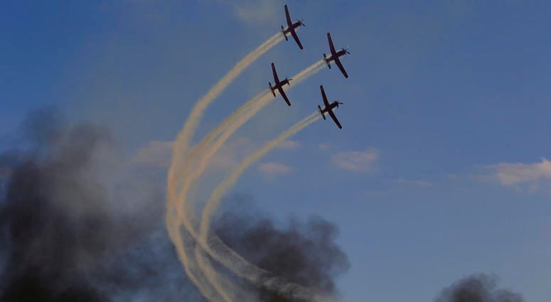 Israeli Air Force acrobatic team flies during a graduation ceremony for new pilots in Hatserim air force base near the southern Israeli city of Beersheba, Wednesday, Dec. 26, 2018. Israeli Air Force acrobatic team flies during a graduation ceremony for new pilots in Hatserim air force base near the southern Israeli city of Beersheba, Wednesday, Dec. 26, 2018.