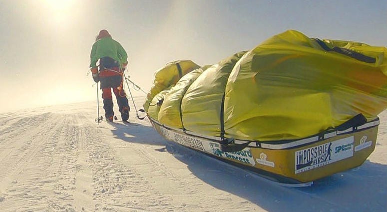 In this photo provided by Colin O'Brady, of Portland., Ore., he poses for a photo while traveling across Antarctica on Wednesday, Dec. 26, 2018. In this photo provided by Colin O'Brady, of Portland., Ore., he poses for a photo while traveling across Antarctica on Wednesday, Dec. 26, 2018.